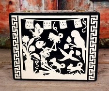 Day of the Dead Handmade Lacquer Box Skeleton Dog Parrot Olinalá Mexico Folk Art picture