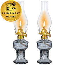 2 Pcs Rustic Oil Lamp Classic Kerosene Lantern Vintage Glass Clear Gray picture