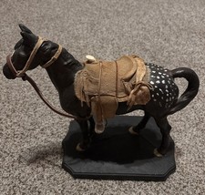 Vtg Plaster Chalkware Appaloosa Horse Statue Figurines Genuine Suede Saddle Tack picture
