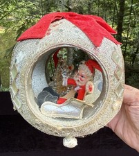 Vintage 1960’s Santa’s Christmas Diorama Styrofoam Silver Mirror Glitter -S1 picture