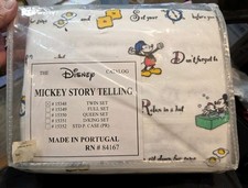 Vintage Disney Mickey Story Telling Twin Sheet Set Cotton Flannel New In Package picture