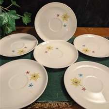 WS George Mulby StarGlow Atomic Floral Saucer Plates, Set of 6, MCM 1950s Rare picture