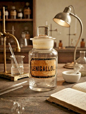 VTG Antique Apothecary Hand Blown Clear Glass Bottle Ground Stopper LENIGALLOL. picture
