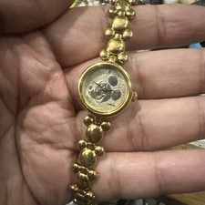 Works VTG Lorus Disney Mickey Mouse Bracelet Gold tone Womens Watch 20mm Fit 6in picture