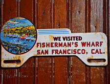 FISHERMAN'S WHARF SAN FRANCISCO CALIFORNIA SIGN CIRCA 1950s PAINTED METAL TOPPER picture