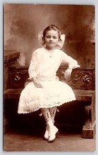 Edwardian Young Girl Seated Ruth Melhorn Hanover PA Postcard RPPC 1904-1918 picture