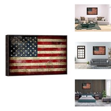 Pyradecor Walnut Framed Canvas Prints Large Old Vintage American Flag Wall Art picture