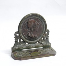 Antique Art Nouveau Cast Iron Bookend H.L. Judd Roman Goddess Minerva Medallion picture