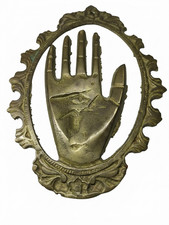 Vintage Brass Hand Wall Plaque with Eye in Palm Mystical Occult Gothic Decor picture