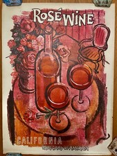 1960’s Original Vintage Rose Wine California Travel Poster by Amado Gonzalez picture