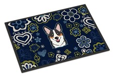 Caroline's Treasures BB5106MAT Blue Flowers Tricolor Corgi Doormat 18x27 Indoor picture