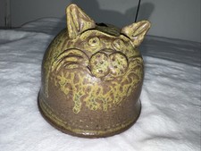 Vintage Studio Pottery Piggy Bank – Cat Face – Handmade 1970s MCM picture