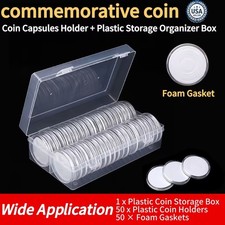 Clear 50 Pcs 40.6mm Coin Capsules with Foam Gaskets & Storage Box for Collectors picture