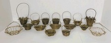 Lot Of 16 Vintage Small Tiny Brass Tone Wire Metal Baskets Candy Nuts picture