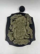 Vintage Aztec Mayan Mesoamerican God Hand Carved Wooden Resin Figural Plaque picture