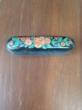 vintage russian lacquer Metara Needle Case Hand painted Floral Bouquet Box  picture