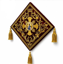 Embroidered Orthodox Christ Icon Epigonation–Byzantine Gold, Burgundy picture