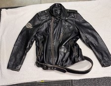 Vintage Harley Davidson Black Leather Riding Jacket with Bottom Belt Size 2XL picture