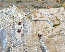 Lot 12 Vintage Antique Runners Doilies Table Covers Lace Embroidered Crocheted  picture