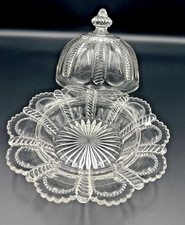 Antique EAPG Dome Lidded Butter Cheese Dish Victorian Cottage Scalloped Beaded picture