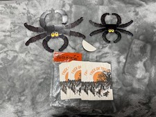 VINTAGE 2x 1982 HALLMARK HALLOWEEN BLACK SPIDER CUTOUT DECORATION + TREAT BAGS picture