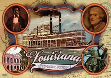 Louisiana Union - Justice - Confidence, Thomas Jefferson, Steamboat etc Postcard picture