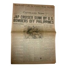 Vintage Jan 20 1942 Cleveland News Newspaper WWII Jap Cruiser Sunk Bataan picture