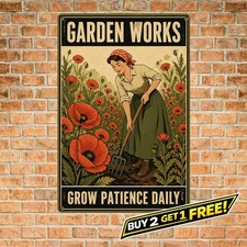 Lady with Poppies Sign Gardening Flower Theme Metal Wall Decor Plaque picture