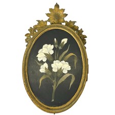 Antique Pietra Dura Picture Frame Bronze Floral Design Double Oval Enclosed picture