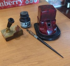 Vintage Fountain Pen Lot Carter Inkwell Parker Pen Holder And Ink Berkeley Pen picture
