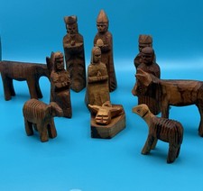 Vintage Hand Carved Olive Wood Nativity Set 12 pieces picture