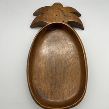 Vintage Hand Carved Monkey Pod Wood Pineapple Bowl Party Tray 12” Ka-Lae Ltd. picture