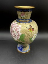 Chinese Cloisonné Enamel Peony Butterfly Baluster Vase 10.5” picture