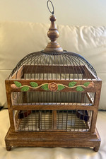 Vintage Victorian Wood & Wire Birdcage Raised Rose And Vine Decor, 2 Feeders  picture