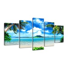 Pyradecor 5 Piece Blue Sea Beach Canvas Prints Extra Large for Living Room picture