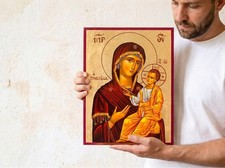 Large Christian Icon With Virgin Mary Quick to Hear superior quality 9.4 x 13in picture