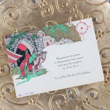 Antique 1924 Christmas Card, Gold Foil Holy Land Camels, VTG Religious Ephemera picture