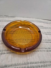 Vintage  AMBER GLASS ASHTRAY Waffle Diamond Bottom MCM 6” No Cracks/Chips picture