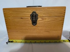 Vintage Hand-Crafted Dovetailed Oak Wood Box Document Letters Keepsakes picture