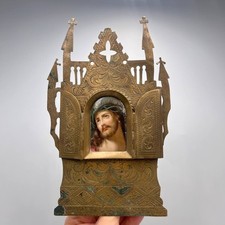 Imperial Christian Collectibles Rare Antique Desk Folding Icon Bronze Ceramic picture