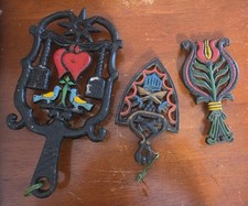 SET OF 3 ~VINTAGE CASTIRON FOOTED MULTI-COLOR Farmhouse Decor picture