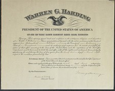 WARREN G. HARDING - CIVIL APPOINTMENT SIGNED 08/13/1922 WITH CO-SIGNERS picture