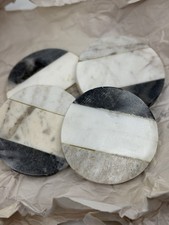 4-Pack Tri-Tone Round Real Marble Coasters set - 4 Inch picture