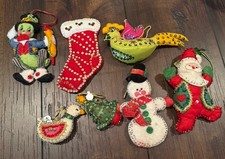 VTG  Bucilla CHRISTMAS Ornaments Felt and Jeweled Sequined Ornaments 7 Unique picture
