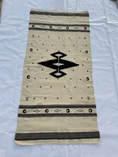 Vintage Hand Woven Mexican Wool Weaving Poncho Rug 199x96 Cm picture