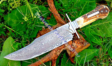 Custom-Made Hand Forged Damascus Steel DogBone BOWIE Replica In Stag Horn Handle picture