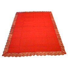 Vintage Red Oblong Tablecloth Scalloped Lace floral 52x70 NOS PANDORA Romantic picture