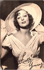 LORETTA YOUNG : PRETTY ACTRESS : PHOTOGRAVURE POSTCARD WITH FACSIMILE AUTOGRAPH picture