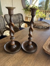 2 Vintage Antique English Oak Barley Twist 12