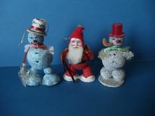 Lot of 3 Putz Mica Paper Mache Christmas Ornaments Snowman Santa ~ Japan 3.25